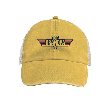 Top Grandpa Wing Star Khaki Washed Mesh Trucker Hat Cool Grandfather Gift Cap