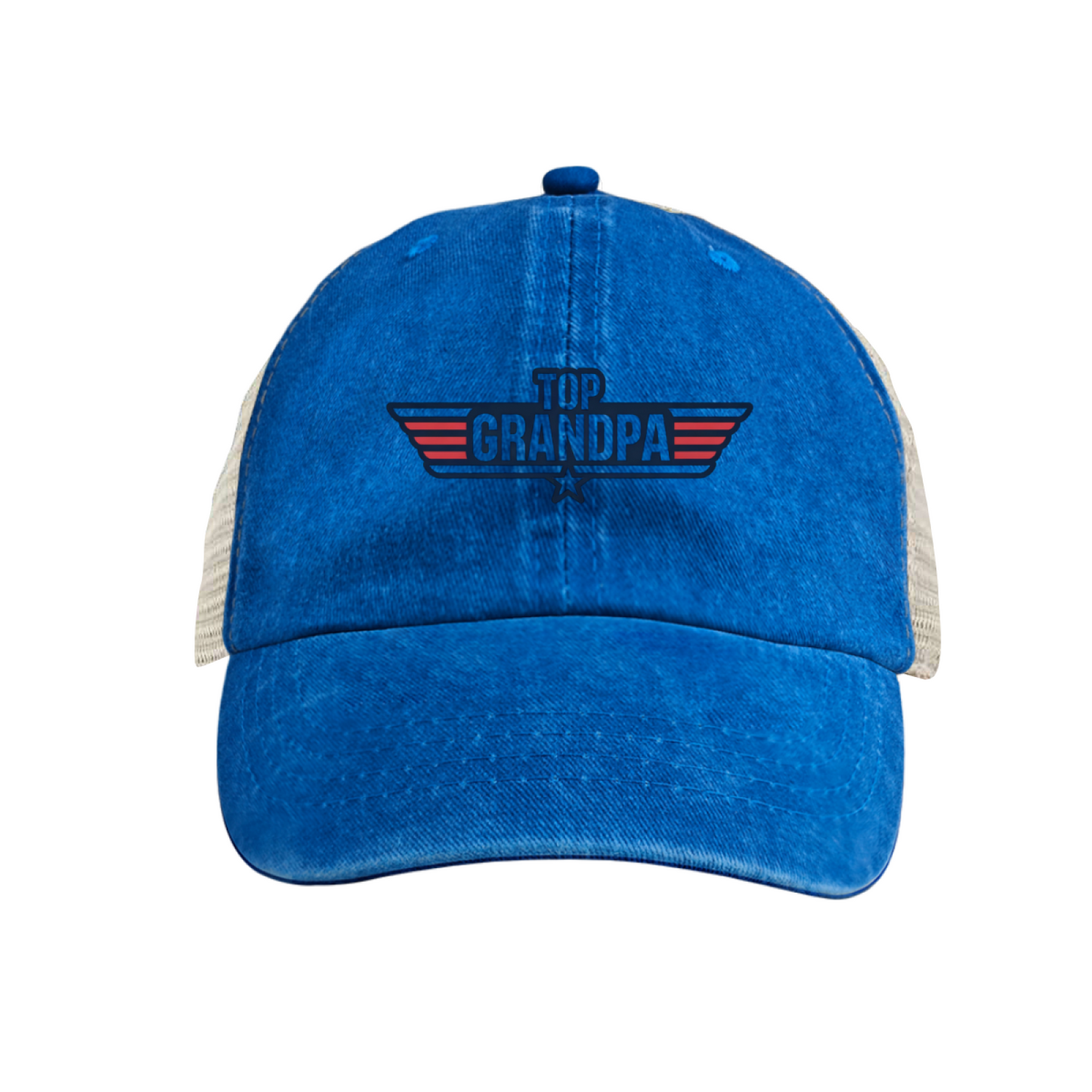 Top Grandpa Wing Star Khaki Washed Mesh Trucker Hat Cool Grandfather Gift Cap