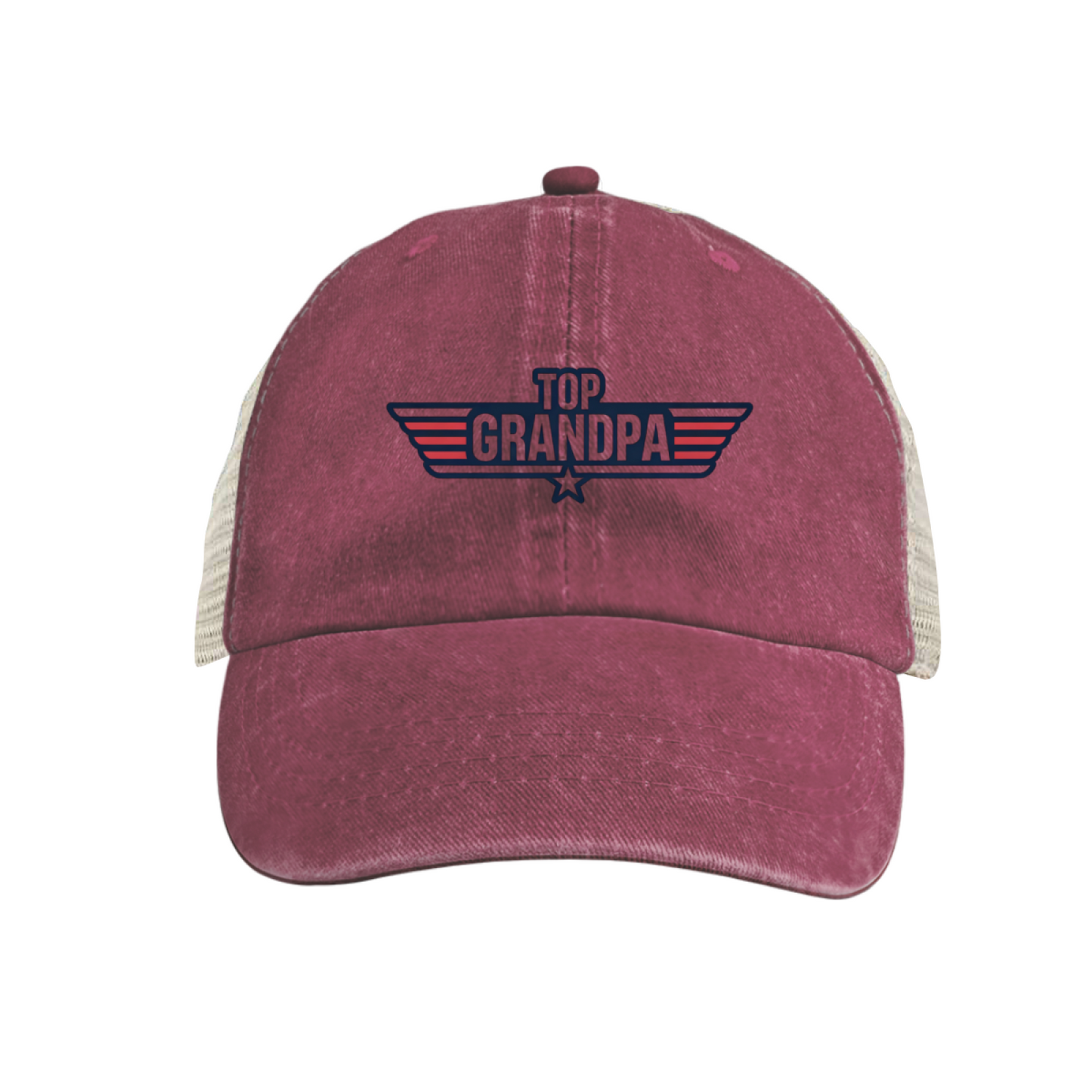 Top Grandpa Wing Star Khaki Washed Mesh Trucker Hat Cool Grandfather Gift Cap