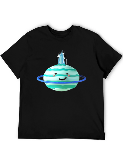 Cute Planet Graphic Tee - Black Cotton T-Shirt