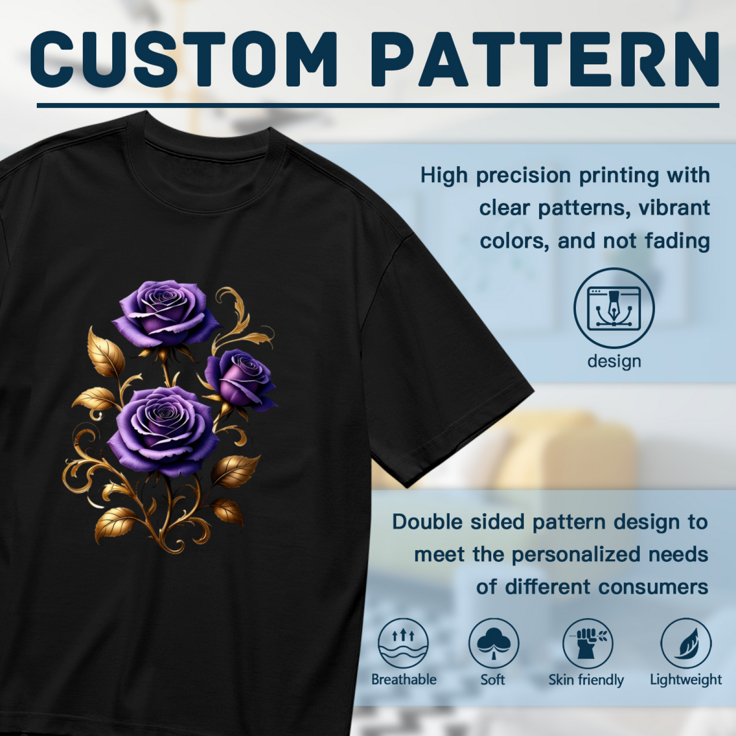 Luxurious Purple Rose Golden Leaf Gothic Plus Size Women Printed T-Shirt