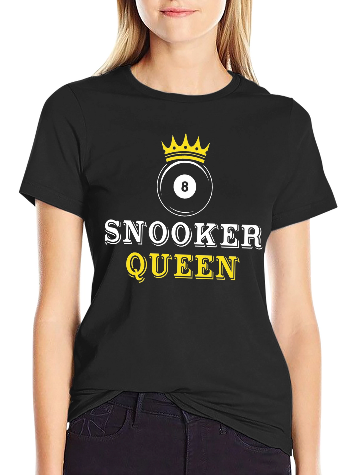 Snooker Queen Black T-Shirt - Billiards 8 Ball Crown