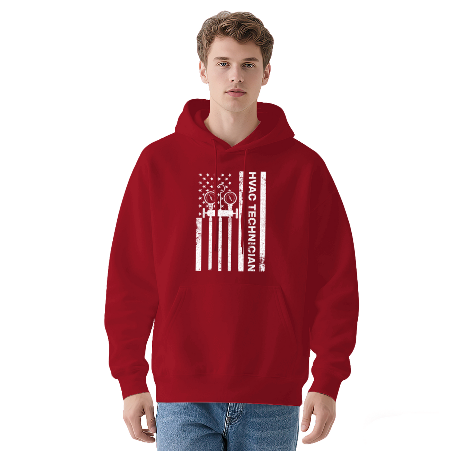 Vintage HVAC Tech Flag Black Hoodie, Men Worker Tough Comfort Sweatshirt