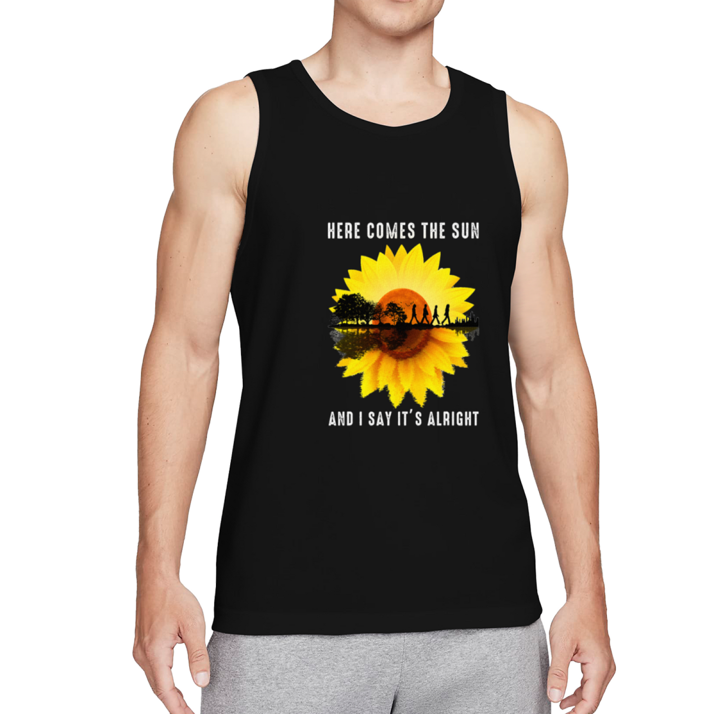 Here Comes The Sun Sunflower The Beatles Retro Men Cotton Tank