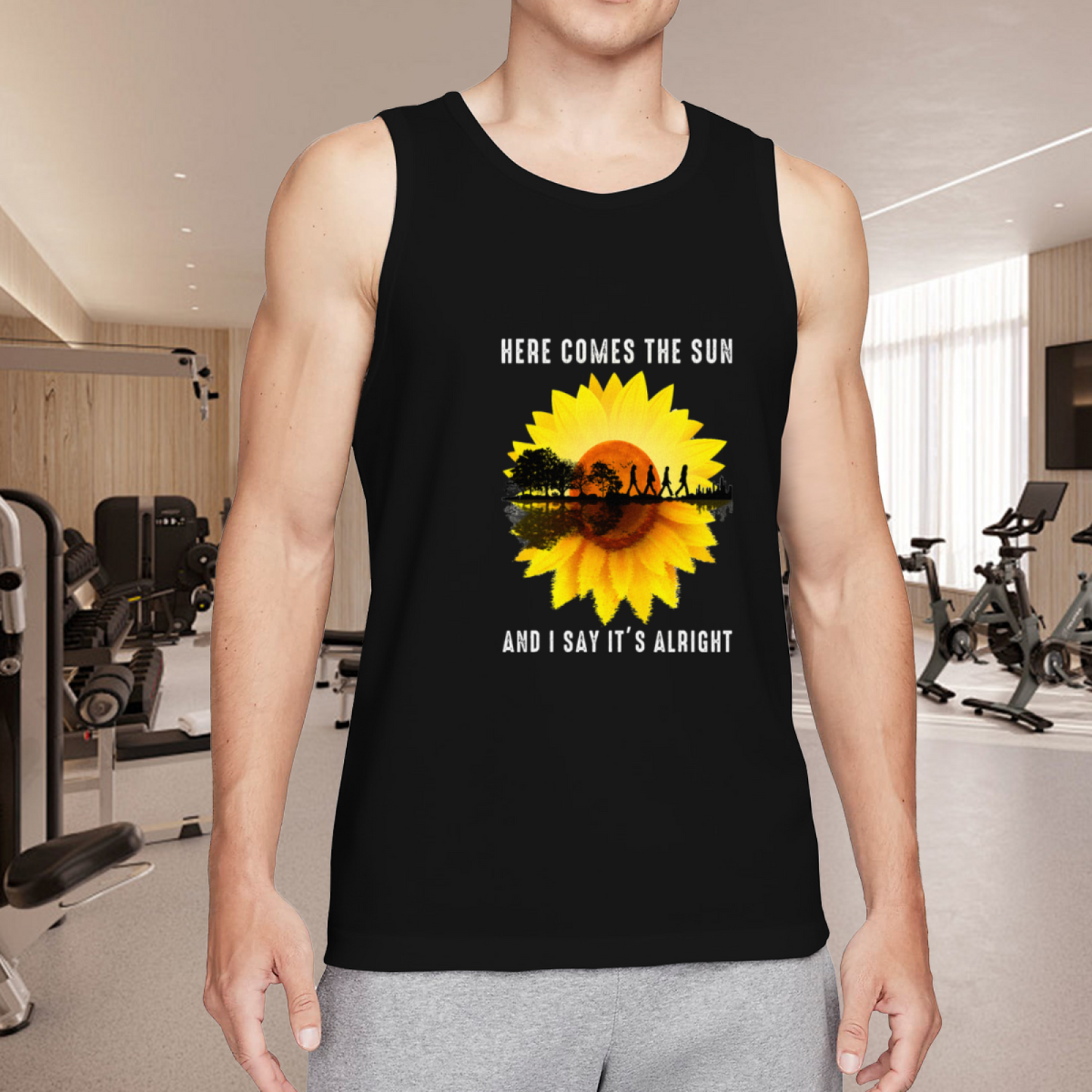 Here Comes The Sun Sunflower The Beatles Retro Men Cotton Tank