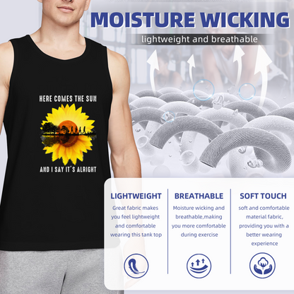 Here Comes The Sun Sunflower The Beatles Retro Men Cotton Tank