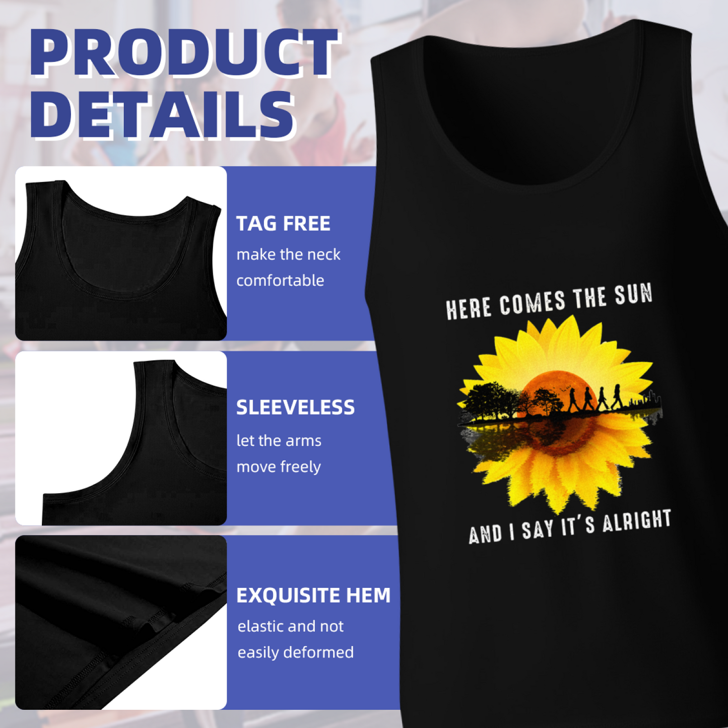 Here Comes The Sun Sunflower The Beatles Retro Men Cotton Tank