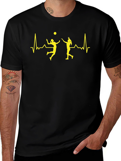 Volleyball Heartbeat Graphic Tee - Black