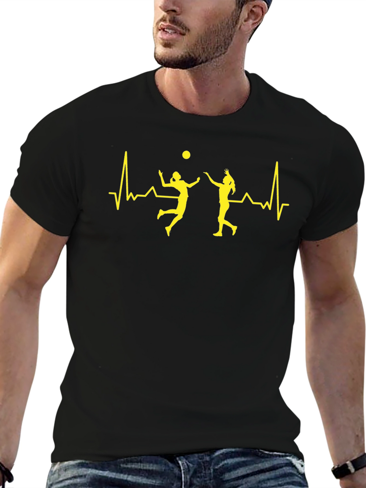 Volleyball Heartbeat Graphic Tee - Black