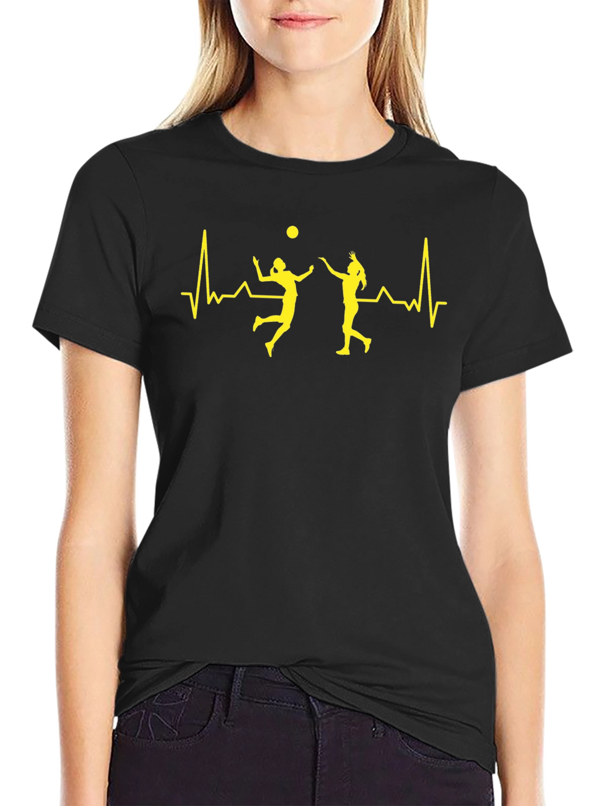 Volleyball Heartbeat Graphic Tee - Black