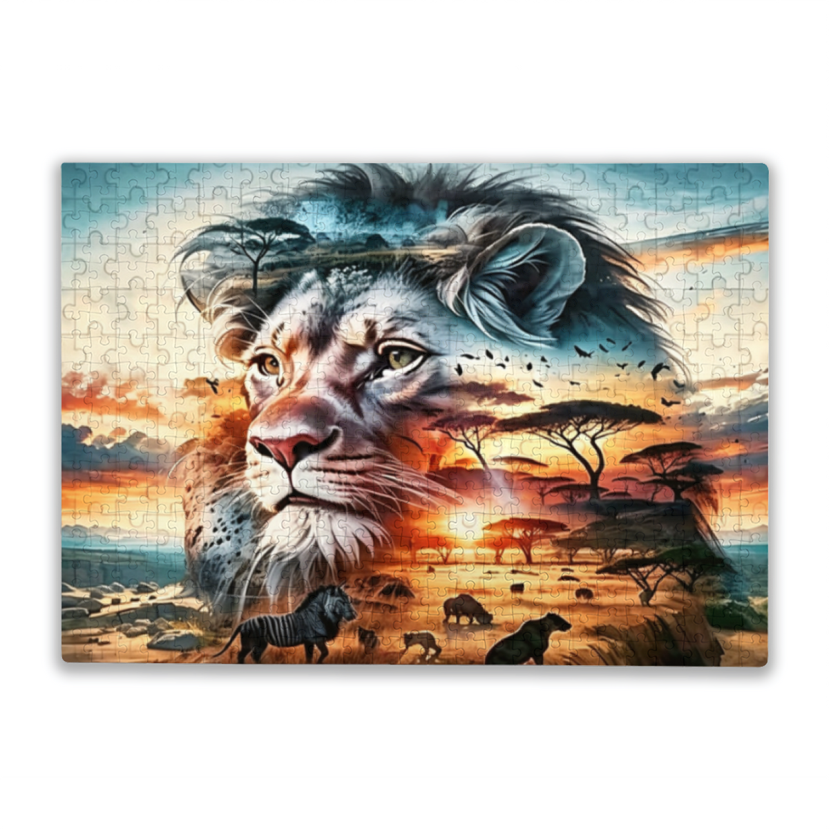 Majestic Lion & Savannah Double Exposure ¨C Wild Africa Dream Puzzle