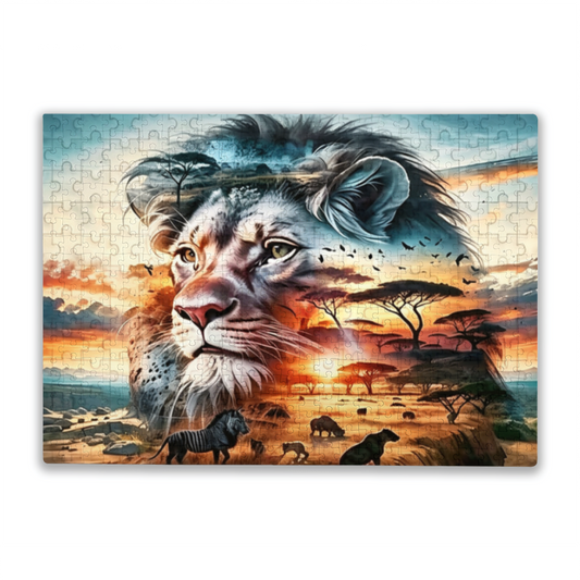 Majestic Lion & Savannah Double Exposure ¨C Wild Africa Dream Puzzle