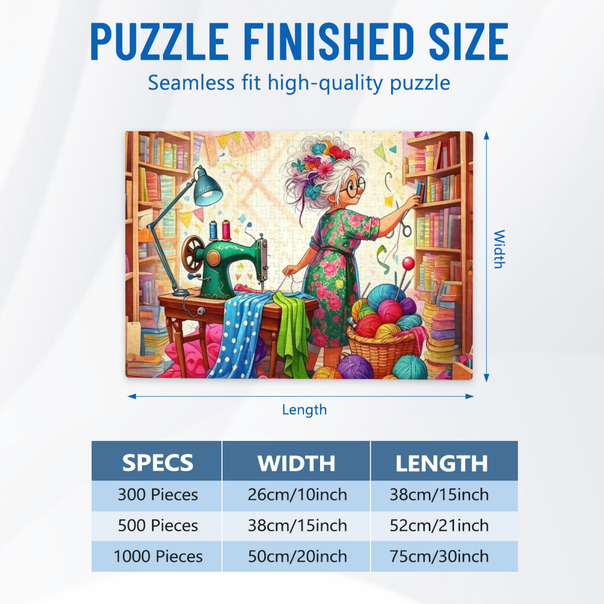Colorful Craft Room Grandma Reaching For Sewing Scissors Puzzle | 300/500/1000 Pieces