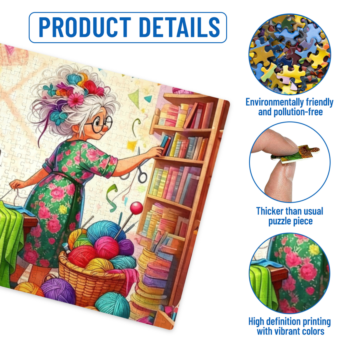 Colorful Craft Room Grandma Reaching For Sewing Scissors Puzzle | 300/500/1000 Pieces