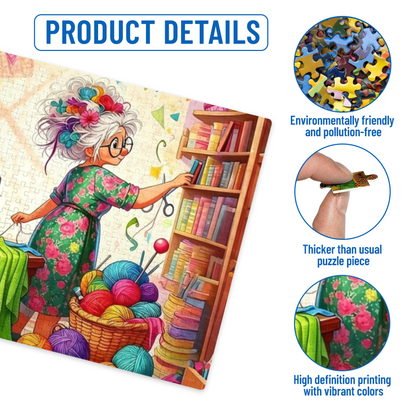 Colorful Craft Room Grandma Reaching For Sewing Scissors Puzzle | 300/500/1000 Pieces
