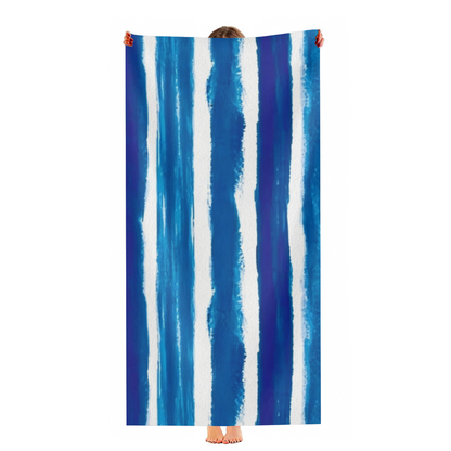 Watercolor Blue White Vertical Stripe Beach Towel, Silky Soft & Rapid Water Absorption, Various Length Sizes Deliver Unmatched Comfort by Pool & Beach