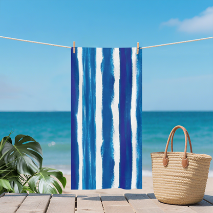 Watercolor Blue White Vertical Stripe Beach Towel, Silky Soft & Rapid Water Absorption, Various Length Sizes Deliver Unmatched Comfort by Pool & Beach