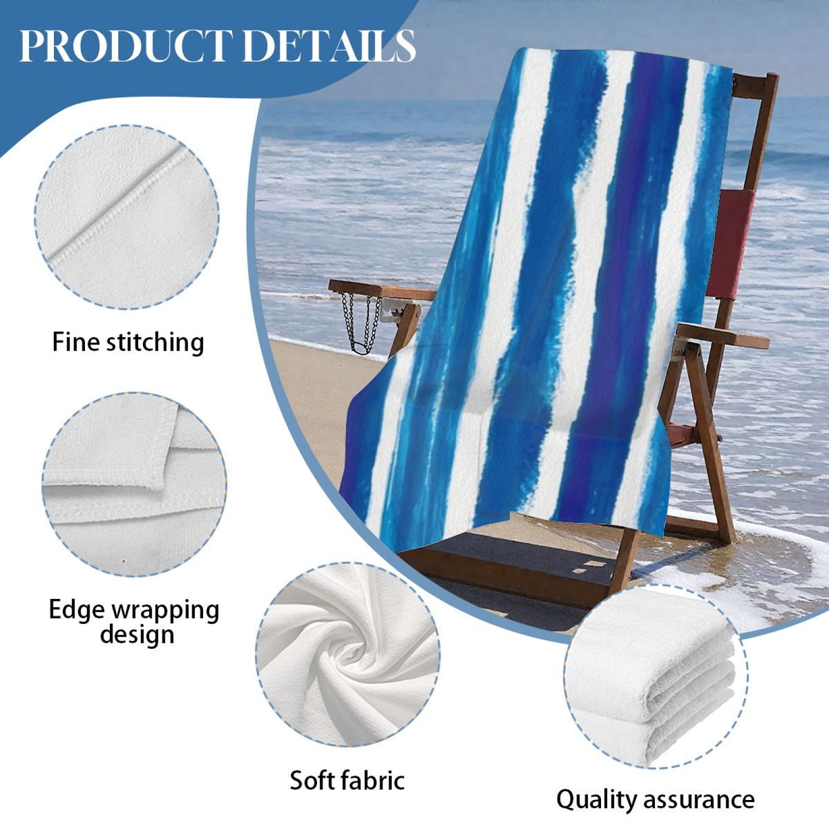 Watercolor Blue White Vertical Stripe Beach Towel, Silky Soft & Rapid Water Absorption, Various Length Sizes Deliver Unmatched Comfort by Pool & Beach