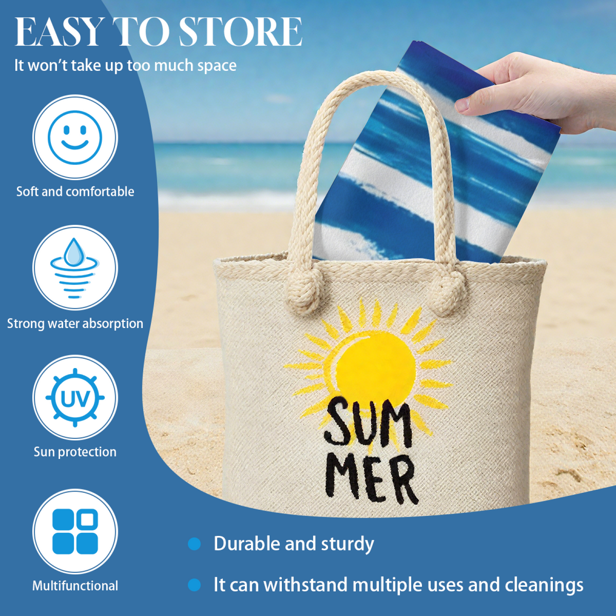 Watercolor Blue White Vertical Stripe Beach Towel, Silky Soft & Rapid Water Absorption, Various Length Sizes Deliver Unmatched Comfort by Pool & Beach