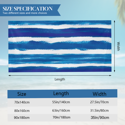 Watercolor Blue White Vertical Stripe Beach Towel, Silky Soft & Rapid Water Absorption, Various Length Sizes Deliver Unmatched Comfort by Pool & Beach