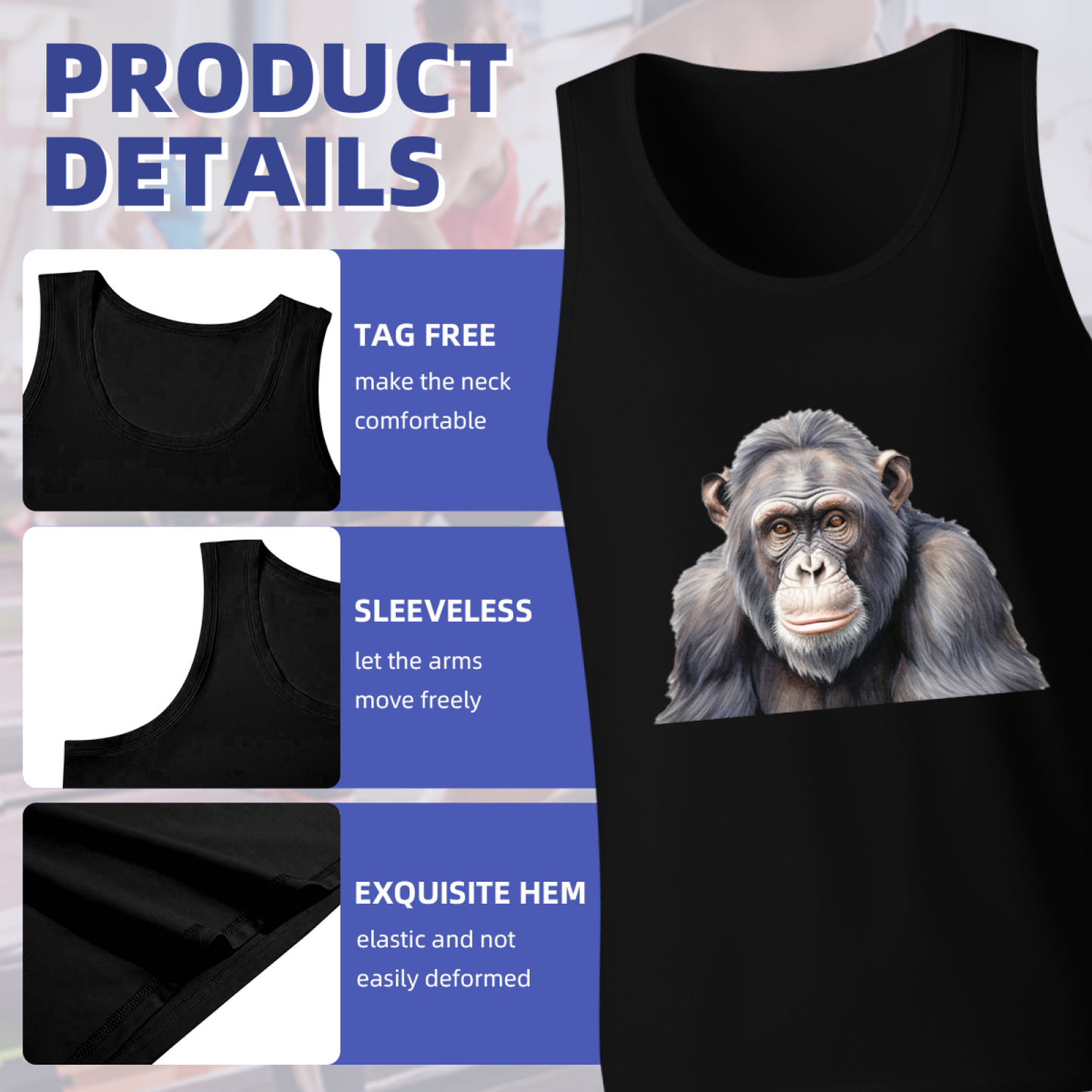 Realistic Chimpanzee Portrait Trendy Animal Graphic Men Tank Vest