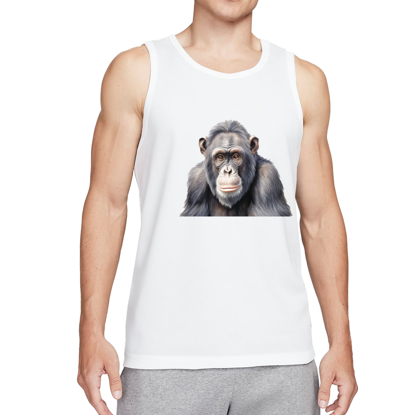 Realistic Chimpanzee Portrait Trendy Animal Graphic Men Tank Vest