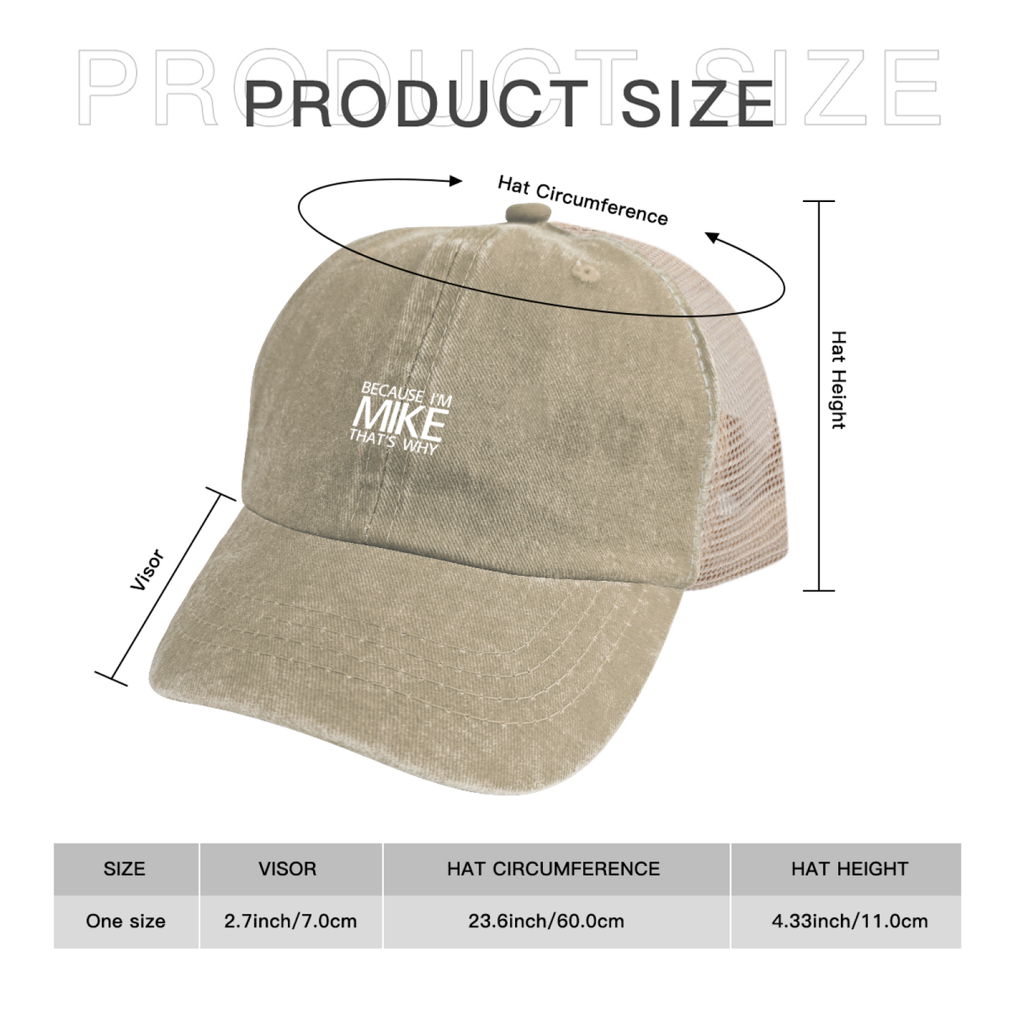 Because I¡¯m Mike That¡¯s Why Khaki Washed Mesh Custom Name Trucker Hat