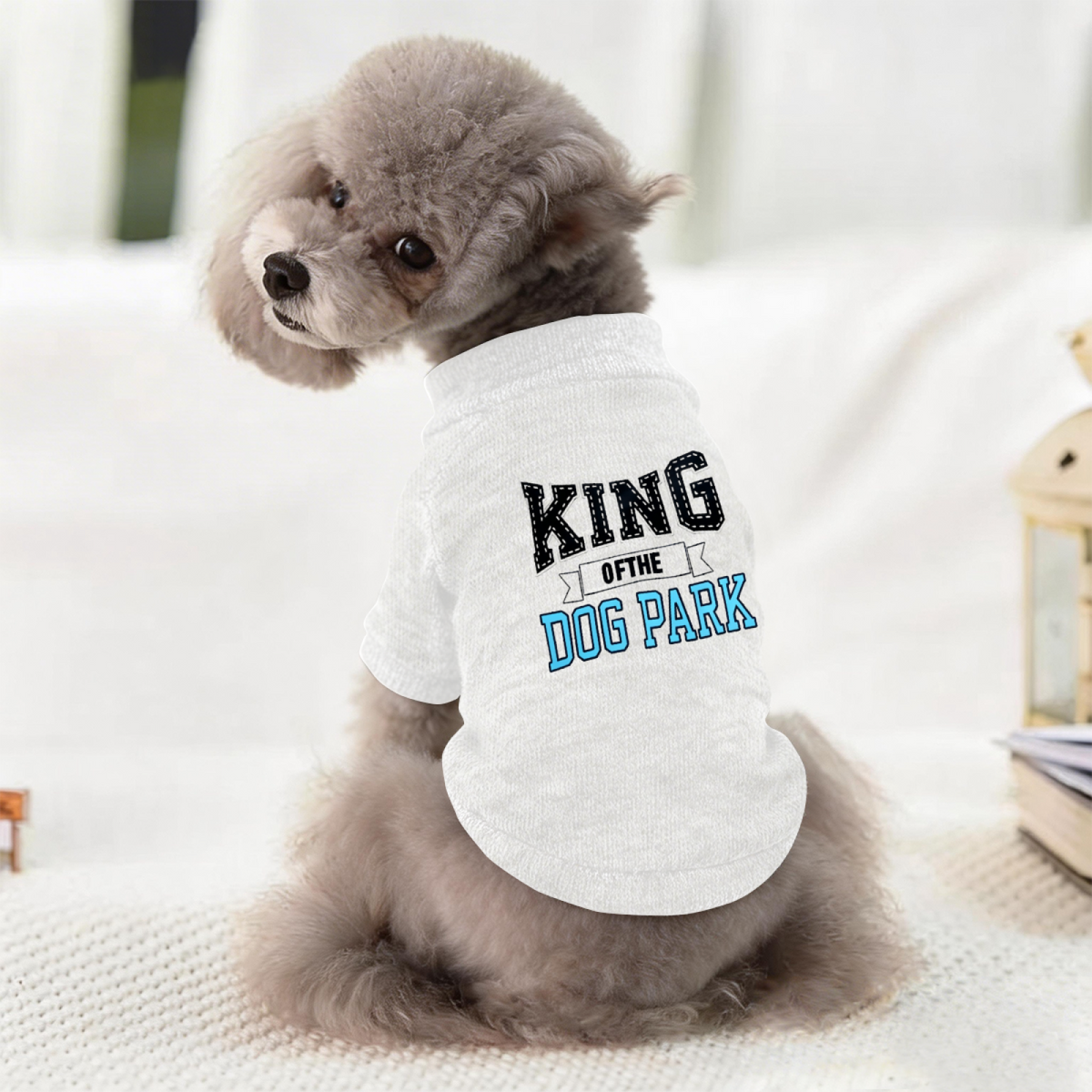 King Of The Dog Park Retro Letter White Puppy Warm Cardigan