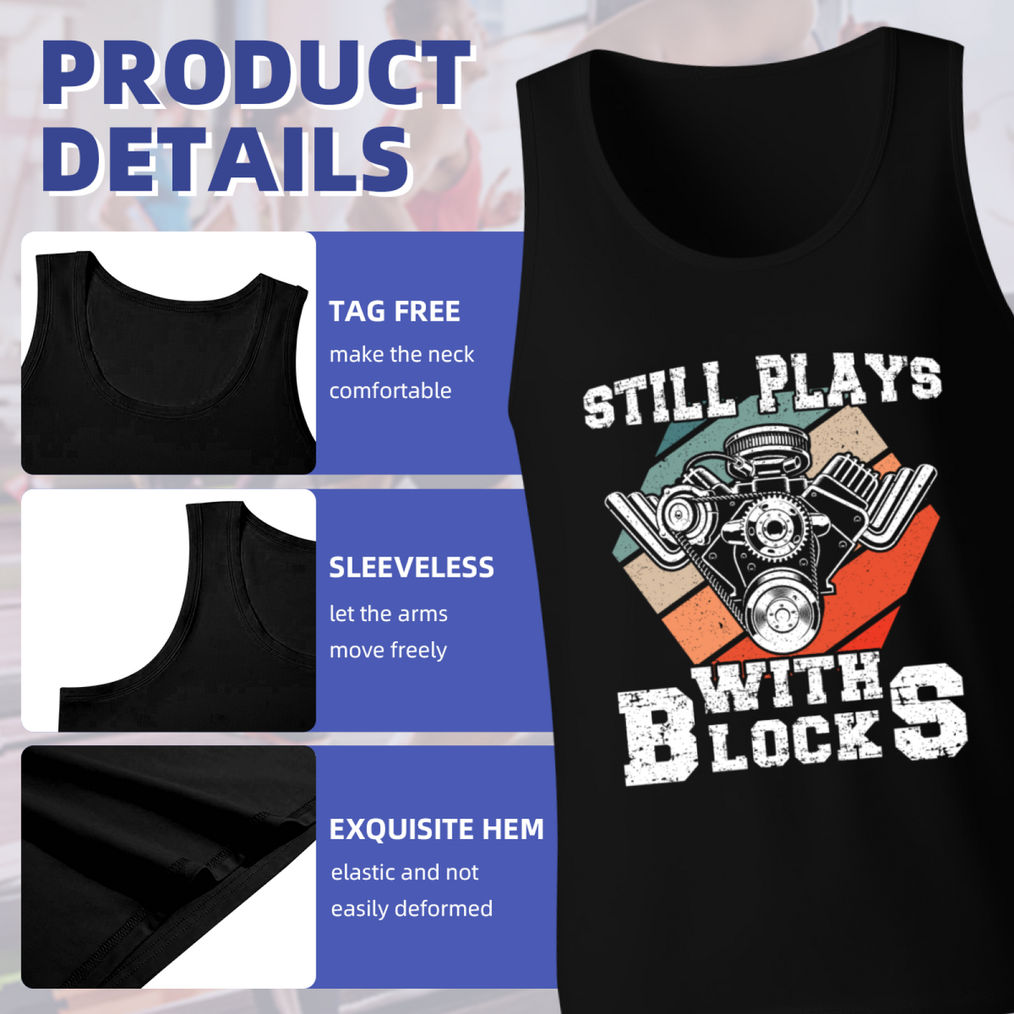 Vintage Still Plays With Blocks Engine Gearhead Tank Top