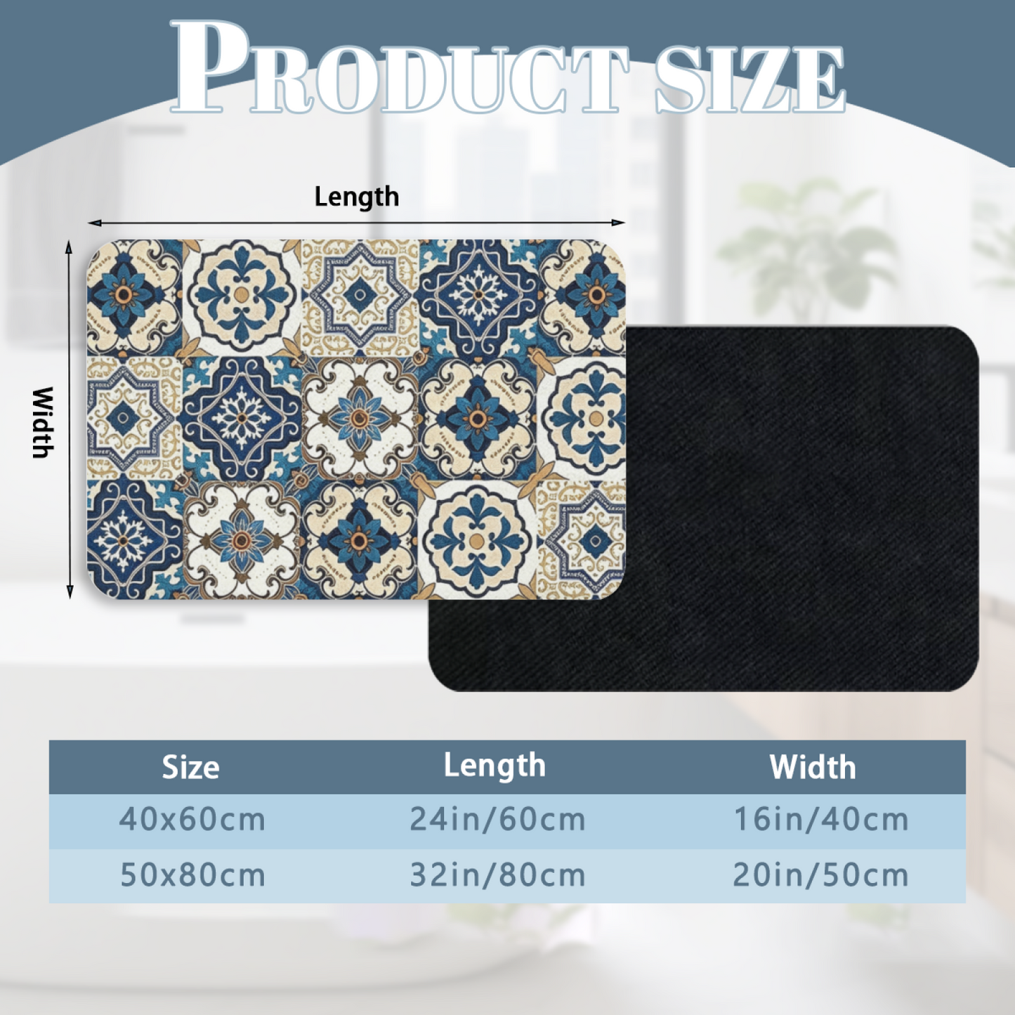 Moroccan Blue Floral Tile Diatom Mat | Retro Boho Silicone Water Absorbent Door Rug