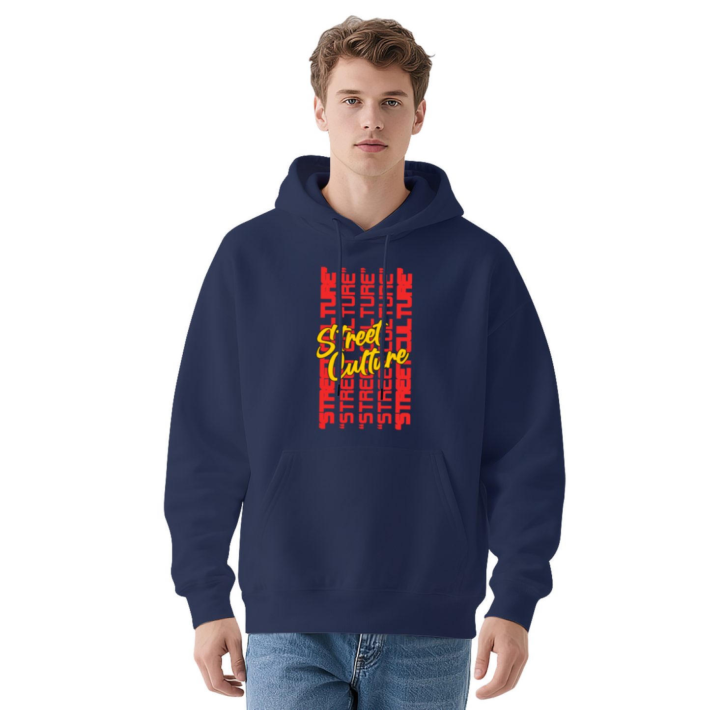 Street Culture Stacked Typography Trendy Hoodie, Men Streetwear Comfort Pullover
