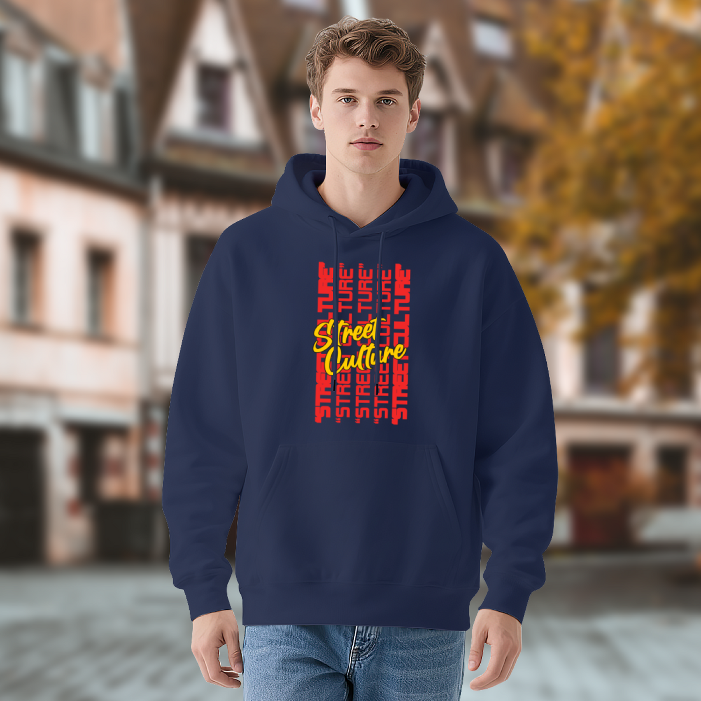 Street Culture Stacked Typography Trendy Hoodie, Men Streetwear Comfort Pullover