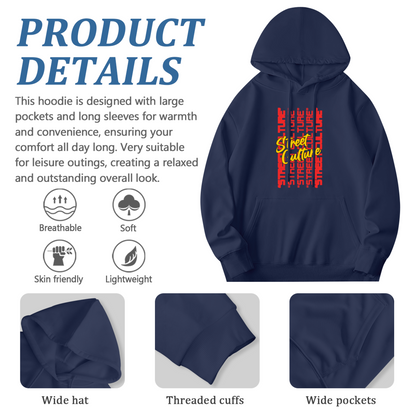 Street Culture Stacked Typography Trendy Hoodie, Men Streetwear Comfort Pullover