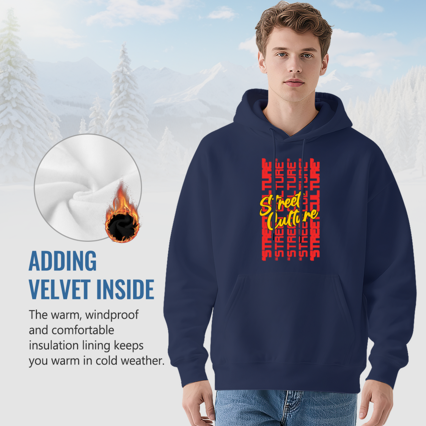 Street Culture Stacked Typography Trendy Hoodie, Men Streetwear Comfort Pullover