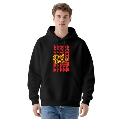 Street Culture Stacked Typography Trendy Hoodie, Men Streetwear Comfort Pullover