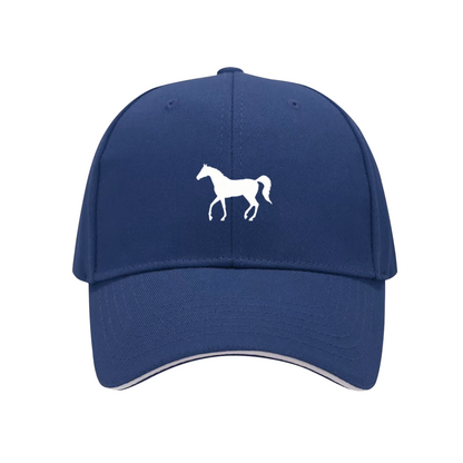White Horse Silhouette Navy Sandwich Baseball Cap, Equestrian Lover Casual Hat