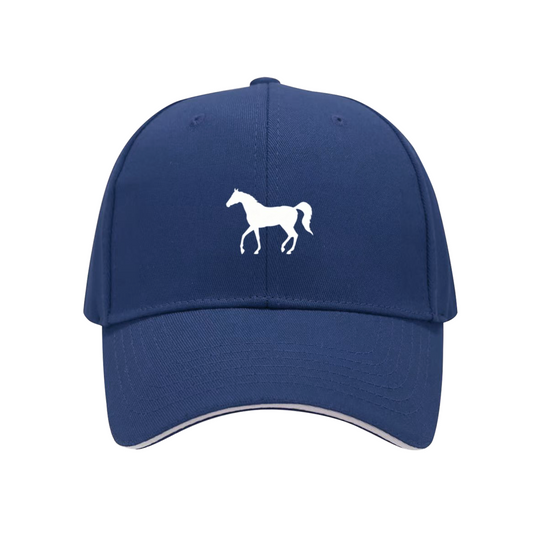 White Horse Silhouette Navy Sandwich Baseball Cap, Equestrian Lover Casual Hat