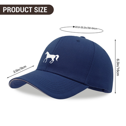 White Horse Silhouette Navy Sandwich Baseball Cap, Equestrian Lover Casual Hat