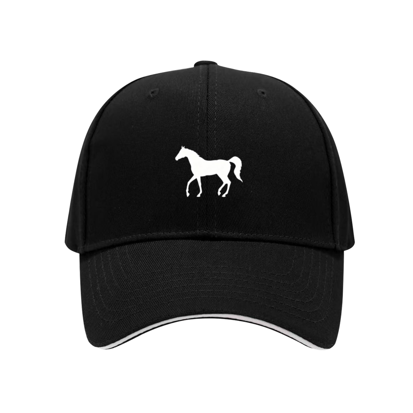 White Horse Silhouette Navy Sandwich Baseball Cap, Equestrian Lover Casual Hat