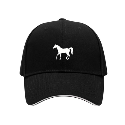 White Horse Silhouette Navy Sandwich Baseball Cap, Equestrian Lover Casual Hat