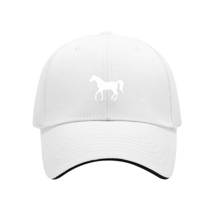 White Horse Silhouette Navy Sandwich Baseball Cap, Equestrian Lover Casual Hat