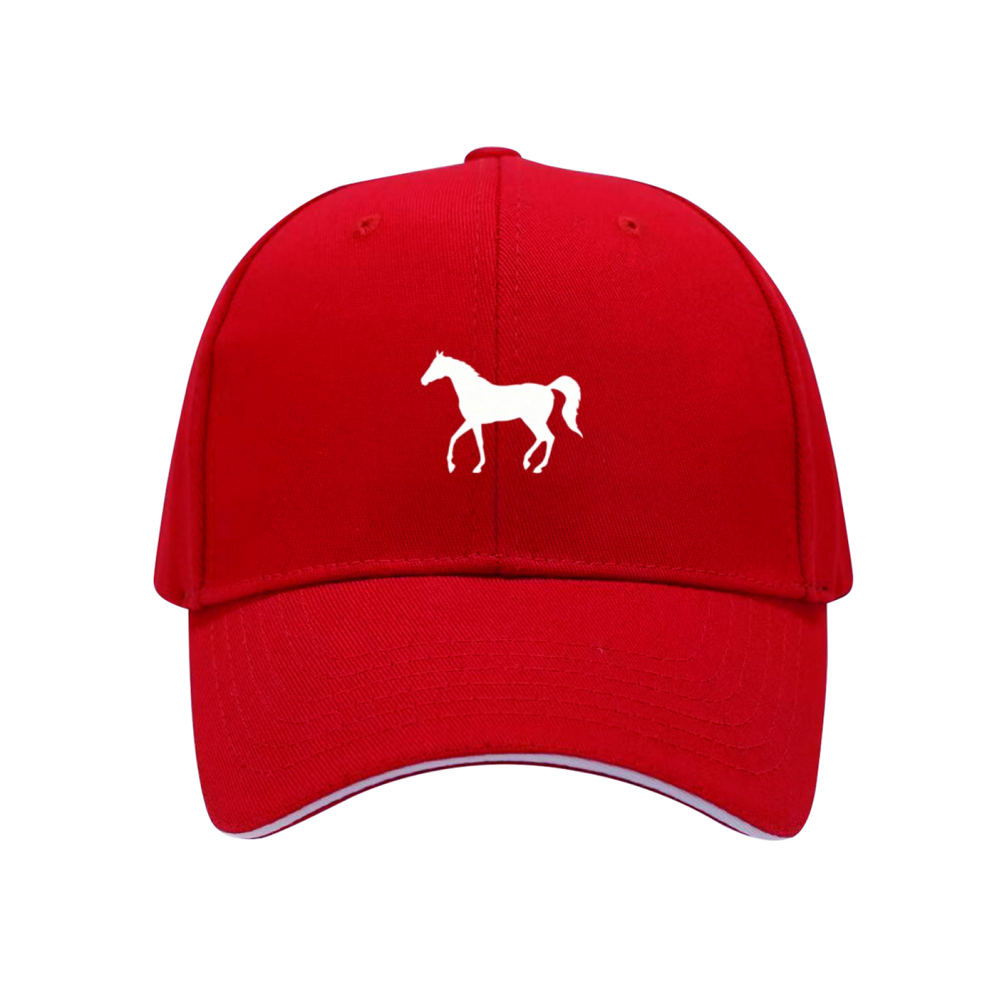 White Horse Silhouette Navy Sandwich Baseball Cap, Equestrian Lover Casual Hat