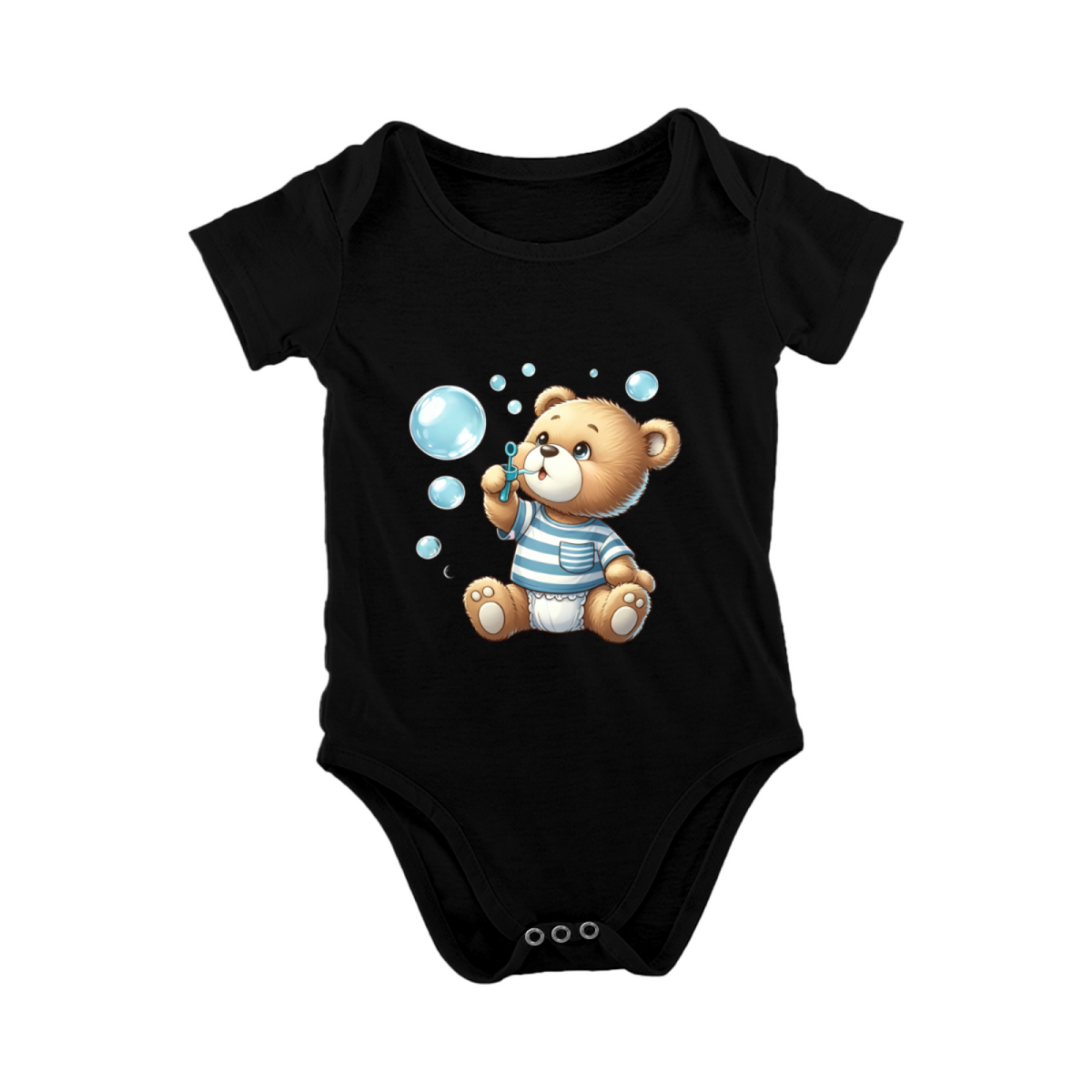 Cute Bubble Blowing Teddy Bear Black Infant Short Sleeve Onesie