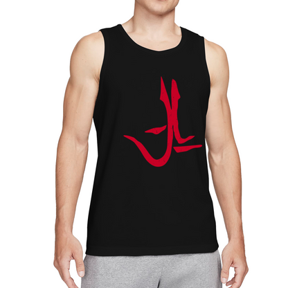 Minimal Red Trident Symbol Graphic Men Tank Top