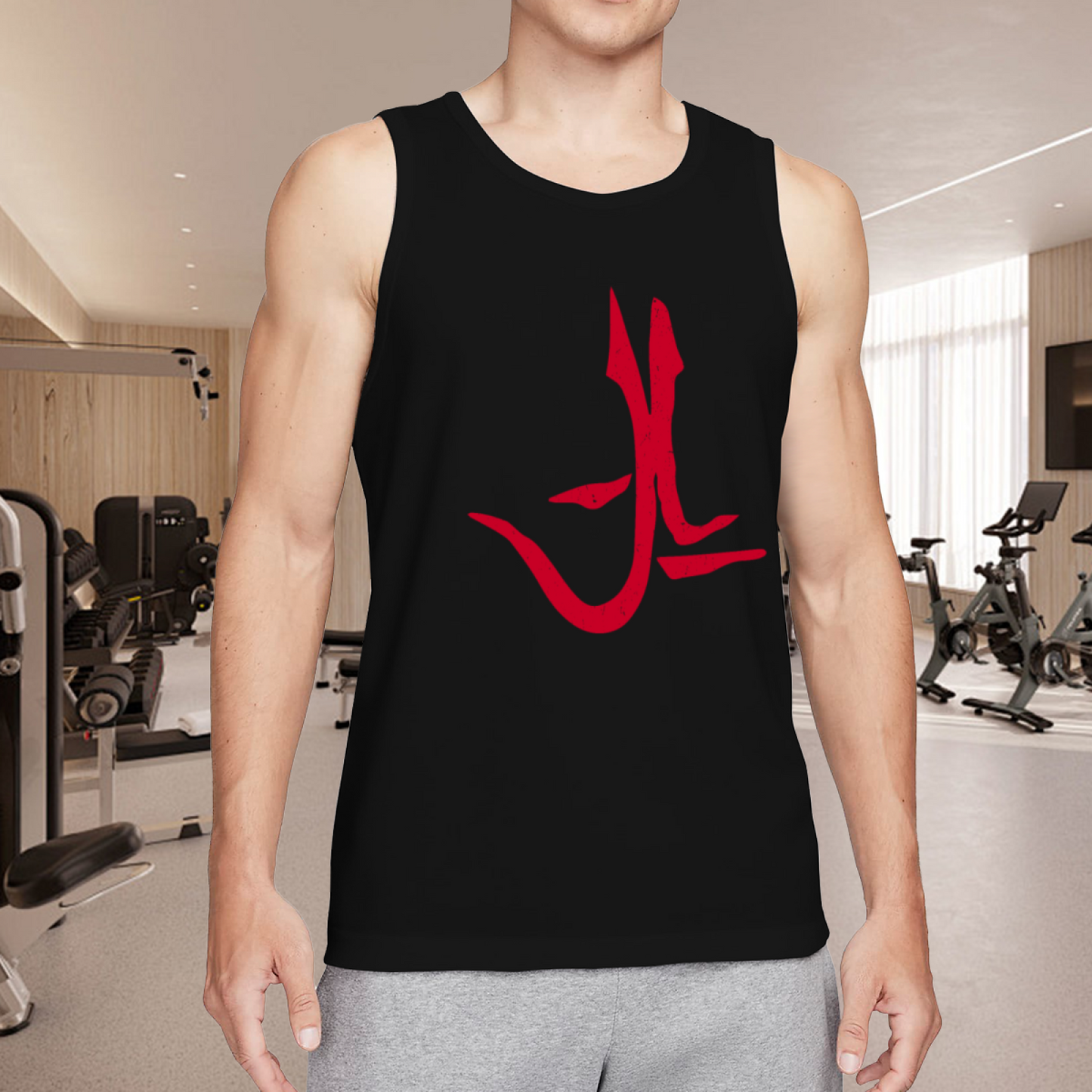 Minimal Red Trident Symbol Graphic Men Tank Top