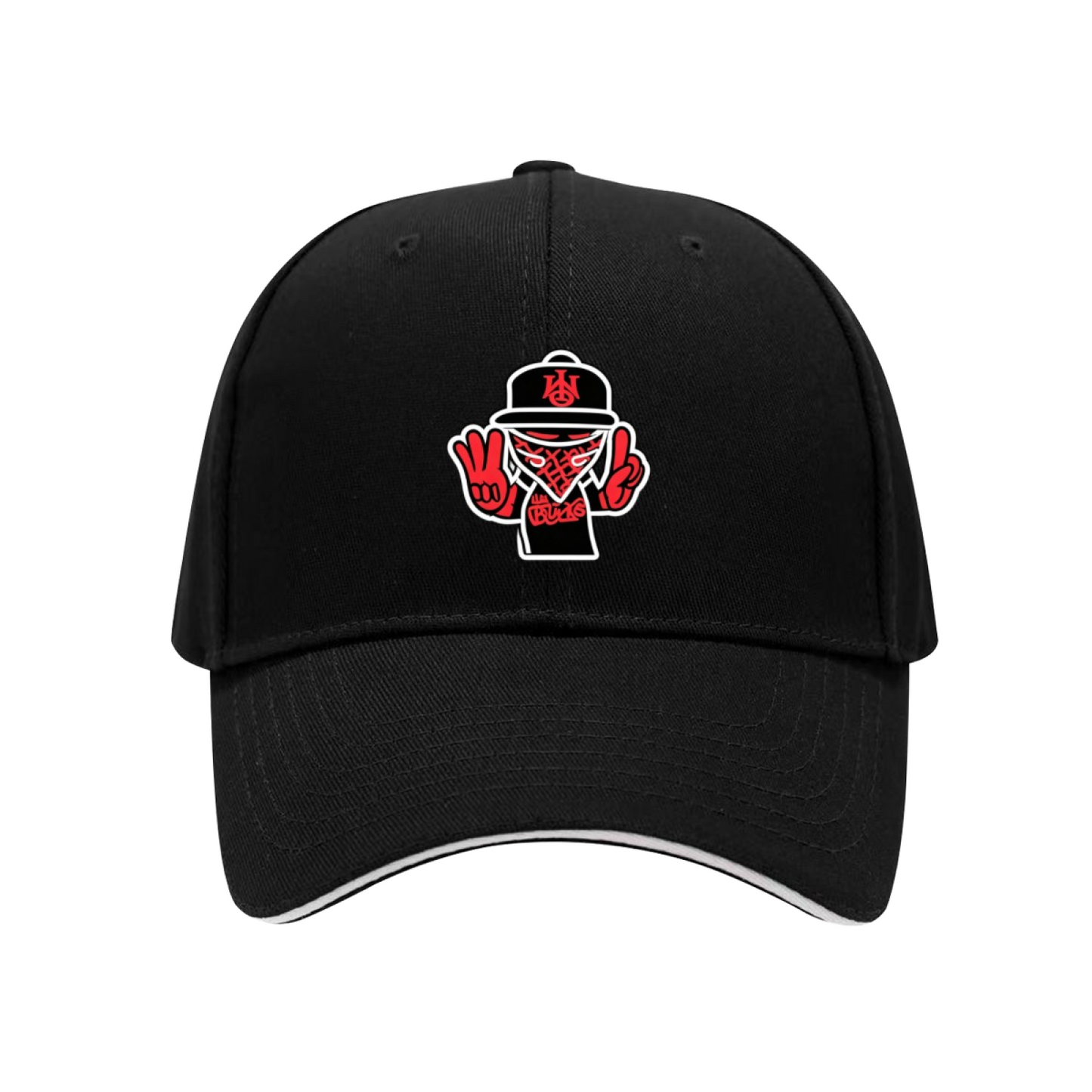 Hip Hop Gangster Cartoon Graphic Black Sandwich Baseball Cap, Streetwear Trendy Sun Hat
