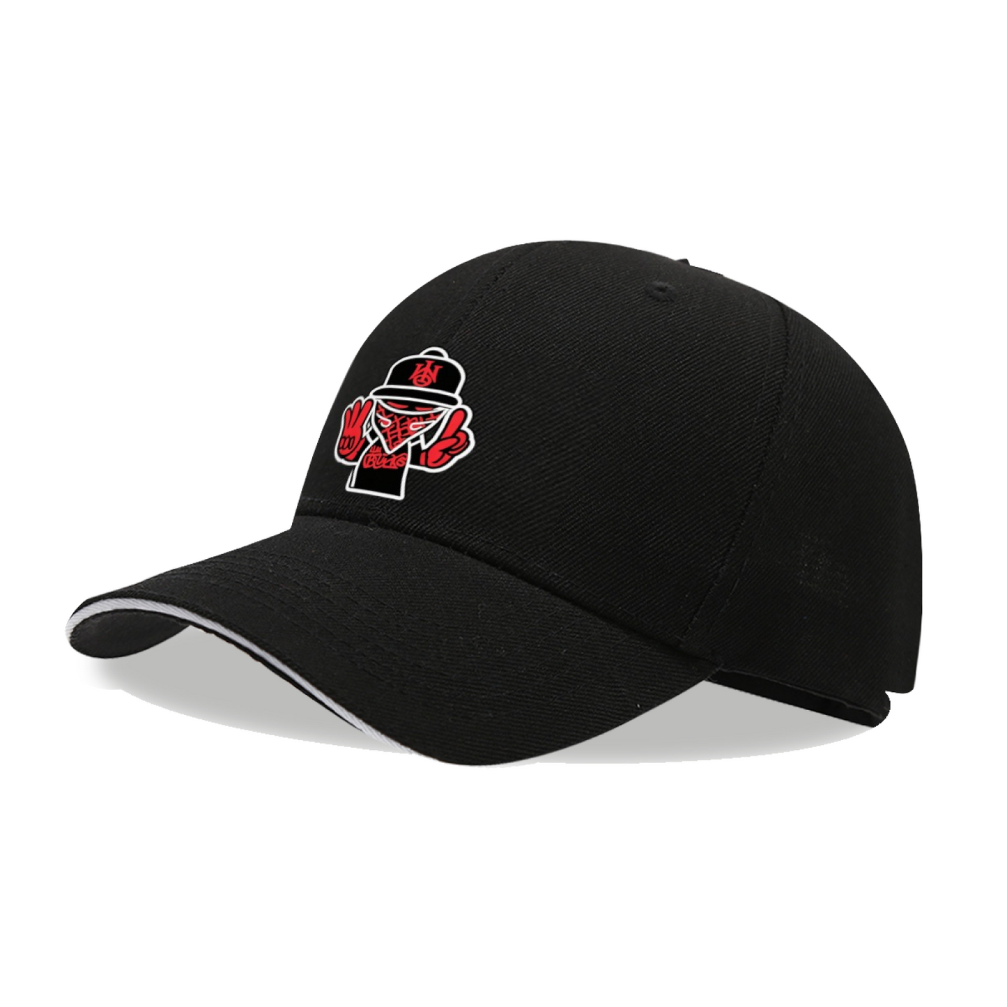 Hip Hop Gangster Cartoon Graphic Black Sandwich Baseball Cap, Streetwear Trendy Sun Hat