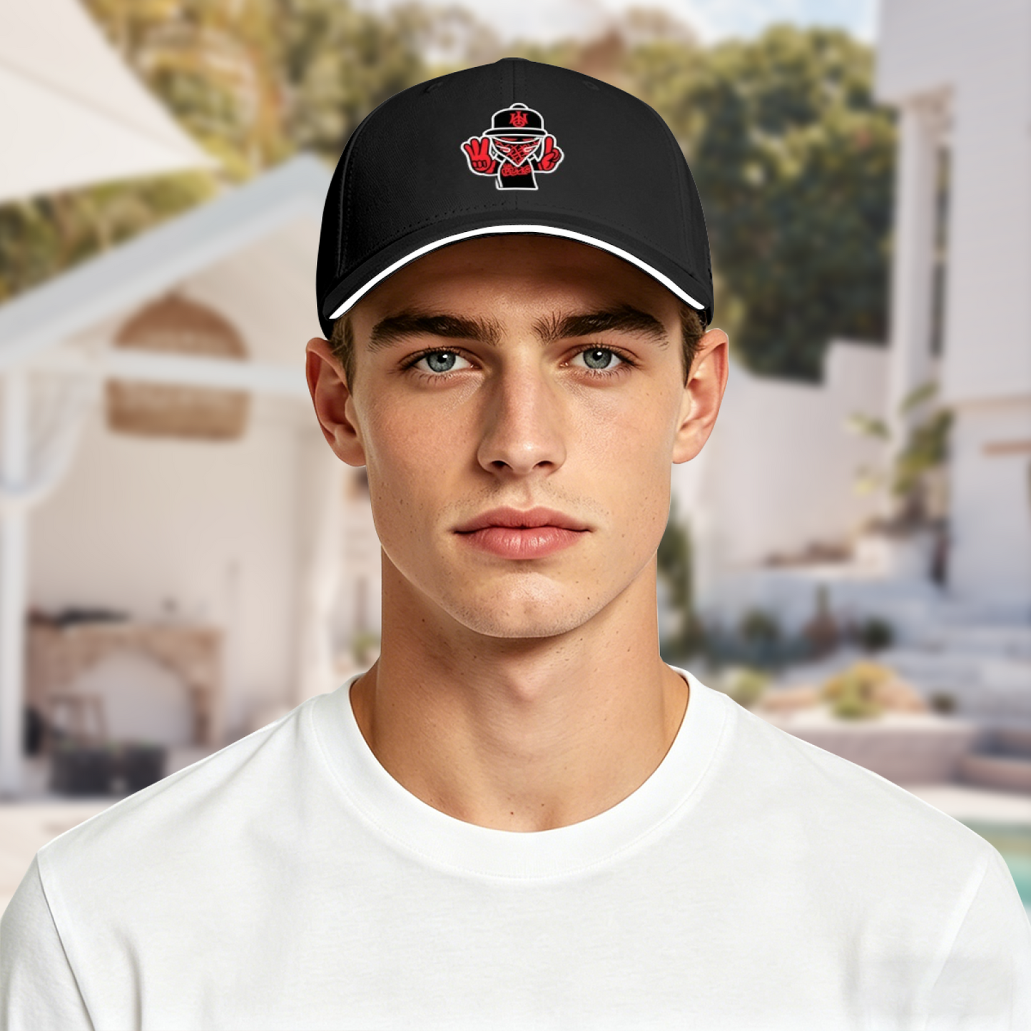 Hip Hop Gangster Cartoon Graphic Black Sandwich Baseball Cap, Streetwear Trendy Sun Hat