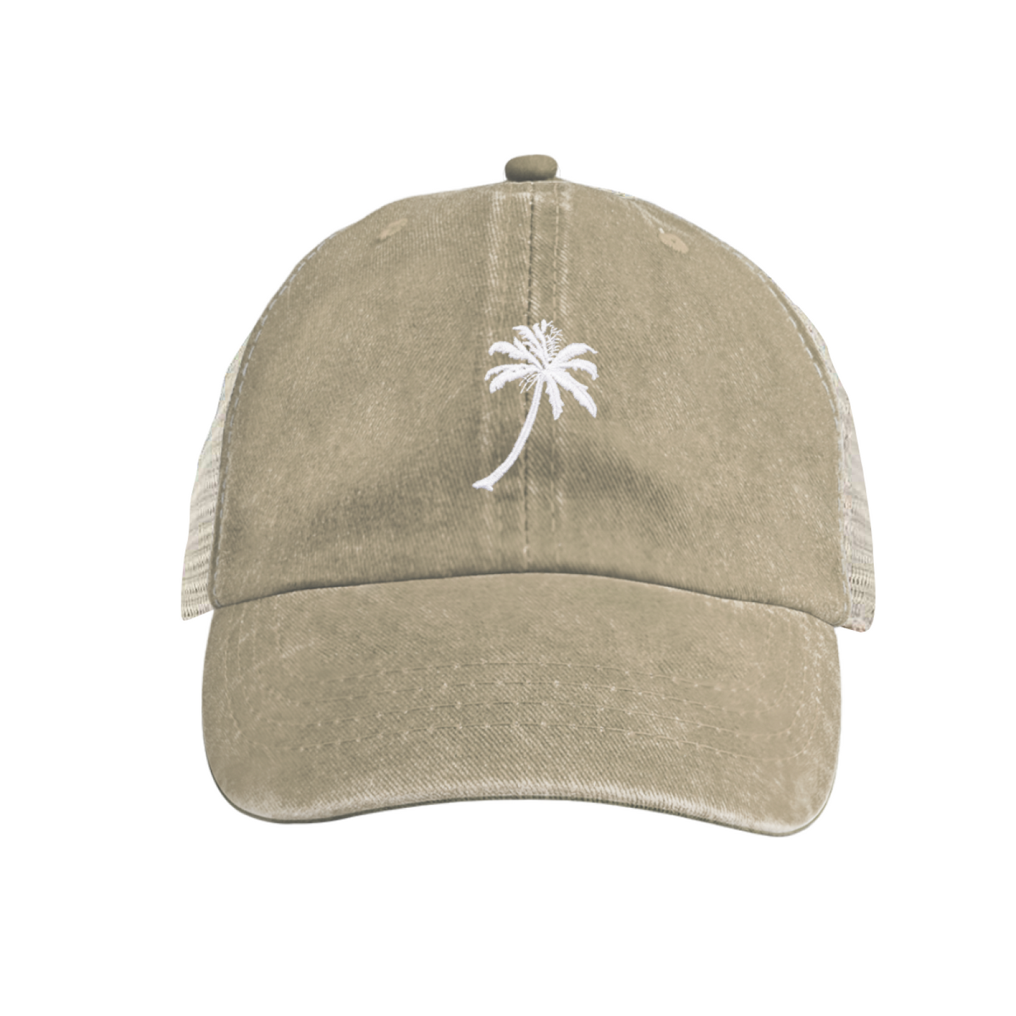 Tropical Palm Tree Vintage Washed Blue Mesh Trucker Hat ¨C Summer Beach Vibe Cap