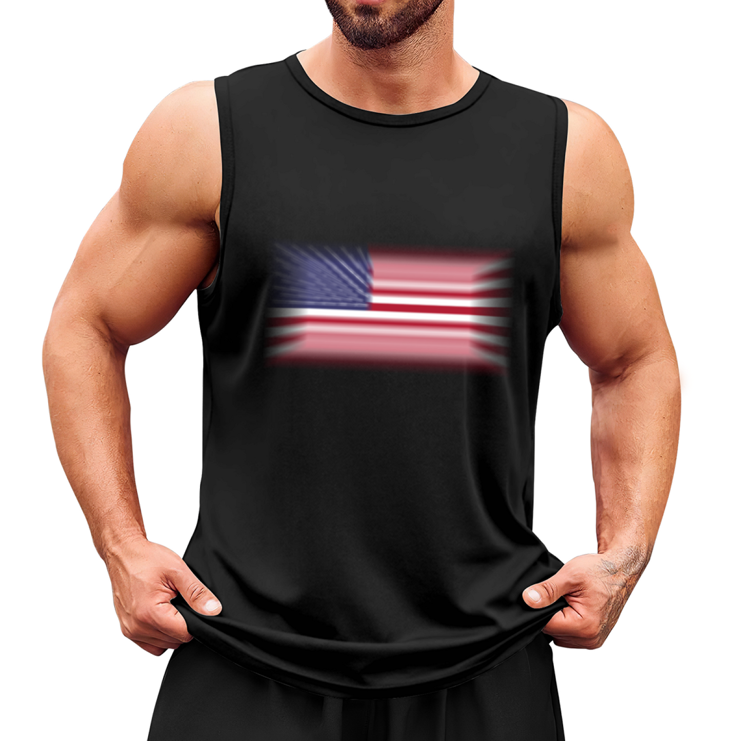 Blurry American Flag Patriotic Casual Muscle Tank Top